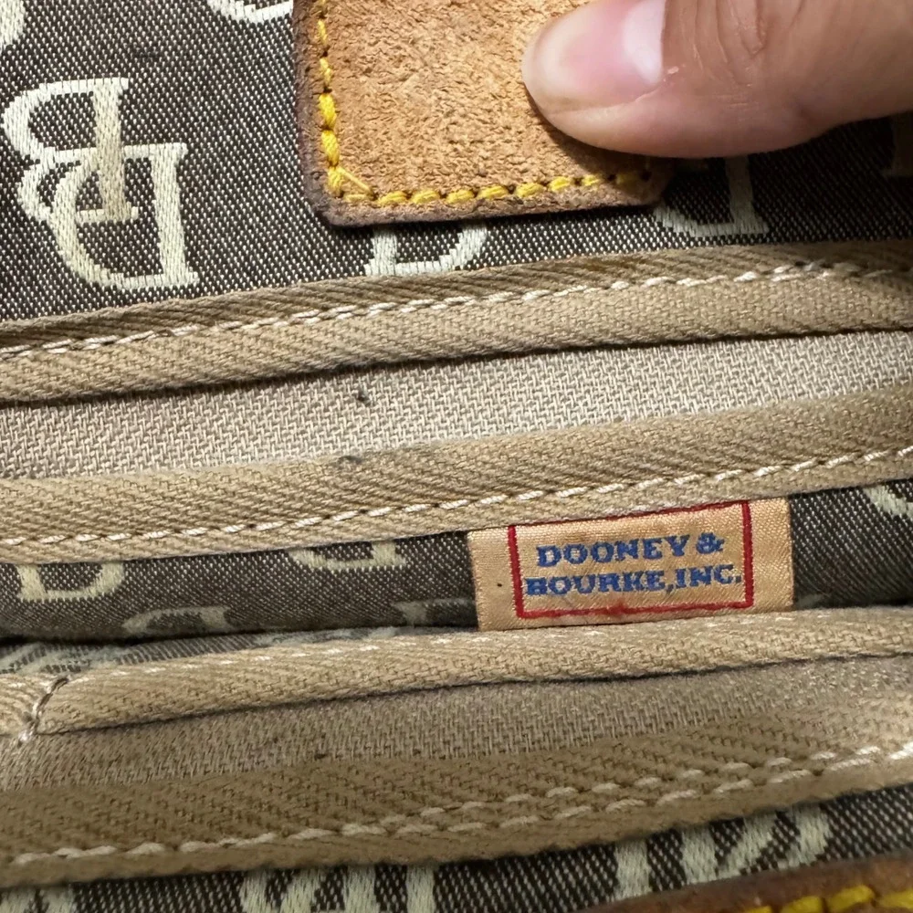 Vtg Dooney & Bourke Monogram Canvas Satchel Bag Leather Trim Tassel Handbag y2k
